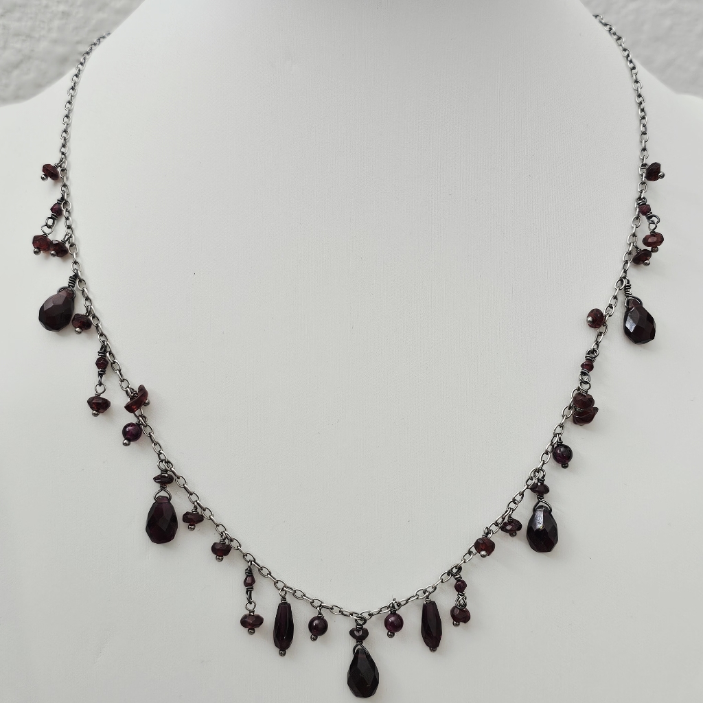 Silpada Rare Sterling Silver Faceted Garnet Bead 17-19" Necklace N1612